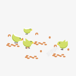 小鸡啄米一群可爱的小动物觅食矢量图高清图片