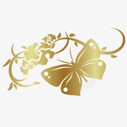 金色蝴蝶花朵装饰矢量图素材