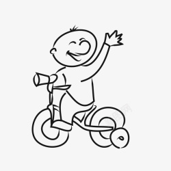 开心骑自行车简笔线条儿童图标高清图片