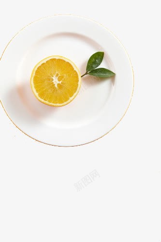 盘子上的橙子png免抠素材_88icon https://88icon.com 树叶 水果 白色 黄色
