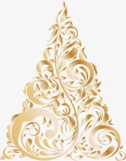 手绘金色花纹装饰圣诞树素材