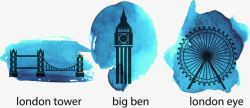 水彩大桥水彩伦敦标志性建筑风景剪影矢量图高清图片