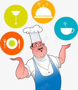 厨师手绘卡通胖厨师图标图标
