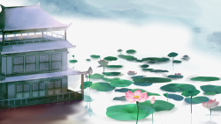 水墨房子中国风手绘背景元素图高清图片