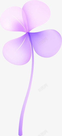 紫色卡通透明四叶花花朵素材
