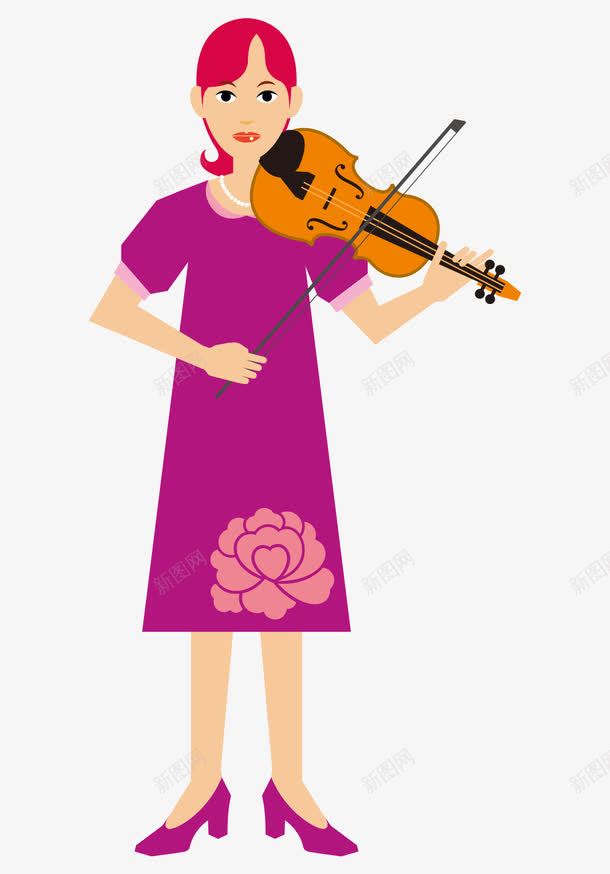 卡通手绘紫色裙子拉小提琴女孩png免抠素材_88icon https://88icon.com 卡通的女孩 平面女孩素材 手绘的小提琴 矢量小提琴 紫色的裙子
