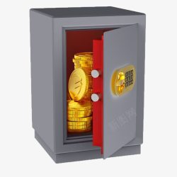 保险小钱箱子保险箱和金币高清图片