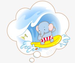 冲浪的小象卡通手绘彩色冲浪可爱小象高清图片