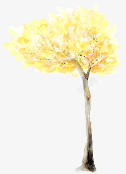 手绘水彩黄色树木素材