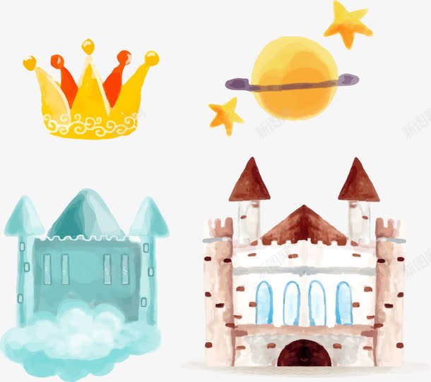 手绘水彩城堡插画png免抠素材_88icon https://88icon.com 城堡 插画