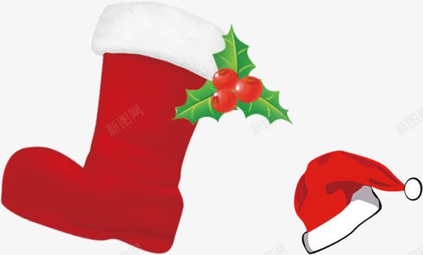 红色靴子帽子圣诞叶子果实图案png免抠素材_88icon https://88icon.com 卡通 圣诞 手绘 礼物 红色