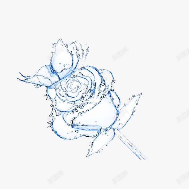 水元素png免抠素材_88icon https://88icon.com 创意 水 玫瑰 蓝色 蝴蝶