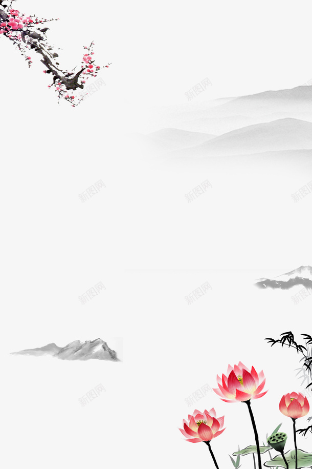 古风梅花山荷花竹子psd免抠素材_88icon https://88icon.com 古风 古风春景 寒梅雪 山 梅花 竹子 荷花