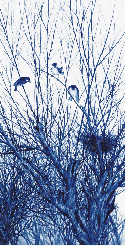 树枝小鸟png免抠素材_88icon https://88icon.com 写实 冬 枯树 油笔画 蓝色 陶瓷蓝