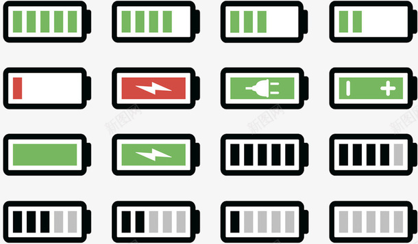 充电插头多个手绘电池图标图标