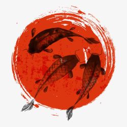 水墨风鱼素材