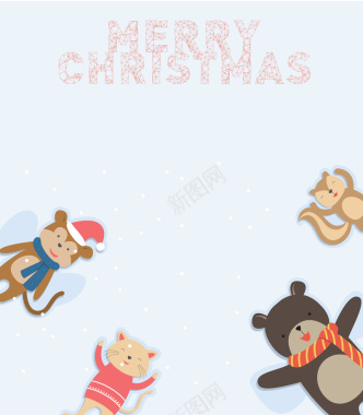 卡通小熊兔子圣诞节海报背景矢量图背景