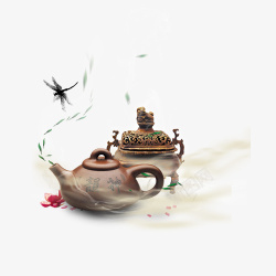 茶壶香炉烟雾蜻蜓素材