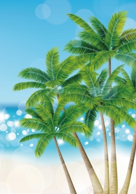 海边椰树背景模版矢量图背景