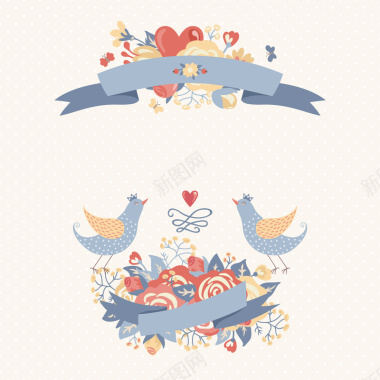 爱情鸟婚礼花朵邀请卡背景矢量图背景