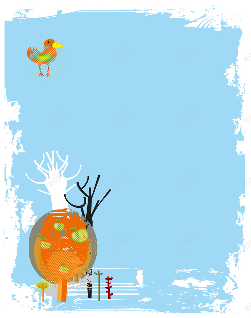 卡通插画小鸟树海报背景矢量图ai设计背景_88icon https://88icon.com 卡通 开心 手绘 插画 海报背景 矢量 秋天 童趣 蓝色 矢量图