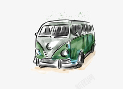 绿色手绘的大巴车素材