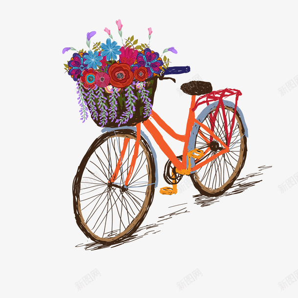 自行车上的花朵png免抠素材_88icon https://88icon.com PNG素材 手绘 自行车 花朵