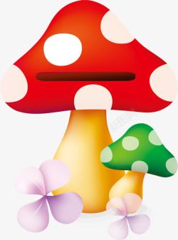 卡通红蘑菇和绿蘑菇素材