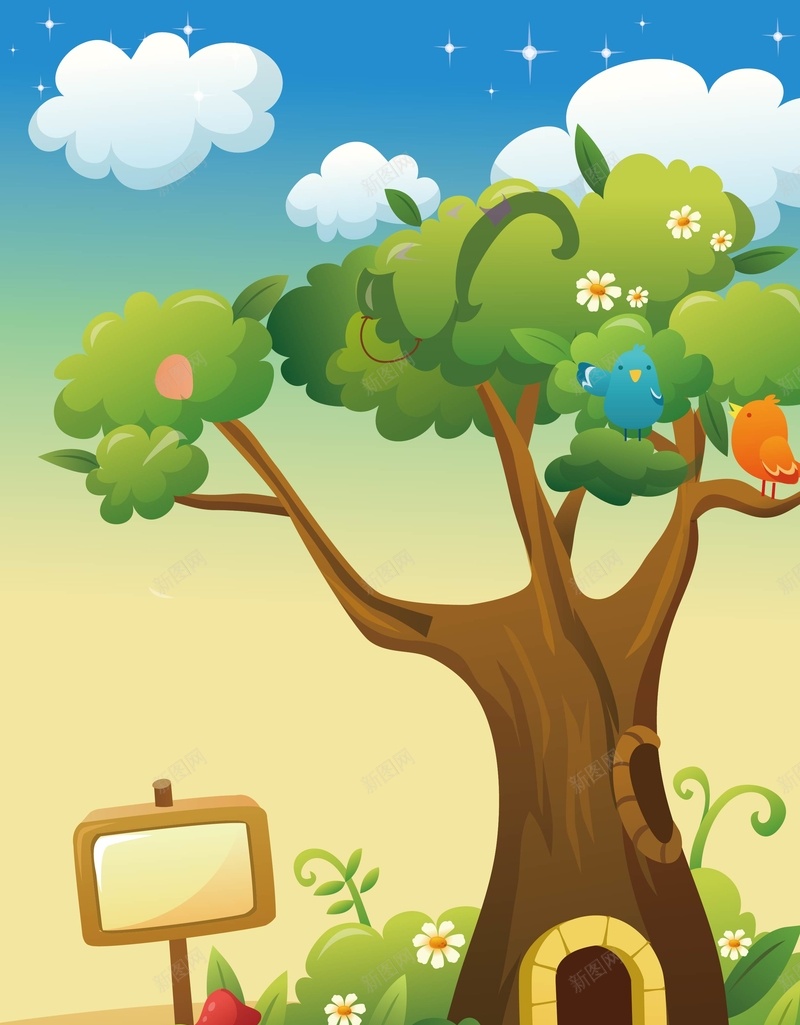 精美卡通风景矢量图ai设计背景_88icon https://88icon.com AI 卡通 卡通树 海报 海报免费下载 背景 蓝色 矢量图