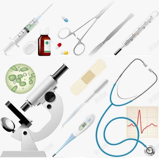 医疗用品png免抠素材_88icon https://88icon.com 体温计 创可贴 剪刀 医疗器械 听诊器 药 药瓶 针筒