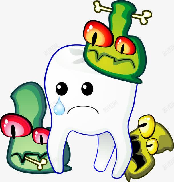 细菌和哭泣的牙齿矢量图ai免抠素材_88icon https://88icon.com 卡通牙齿 哭泣 哭泣牙齿 牙齿 矢量牙齿 细菌 矢量图