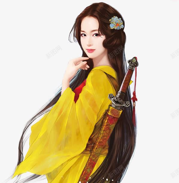 背剑的黄袍古风女子png免抠素材_88icon https://88icon.com 古风 女子