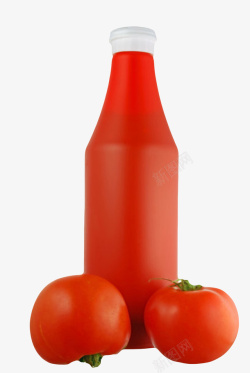 红色瓶子拧盖塑料番茄酱包装实物素材