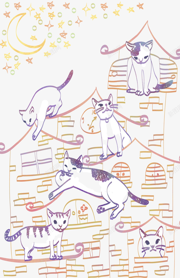 手绘抽象卡通猫背景psd免抠素材_88icon https://88icon.com 卡通 手绘 抽象 猫