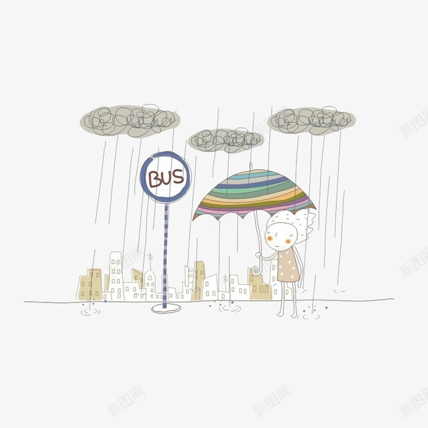 雨天站牌下等车的男子png免抠素材_88icon https://88icon.com 乌云 卡通 插画 撑伞的男子 等车的人 雨天
