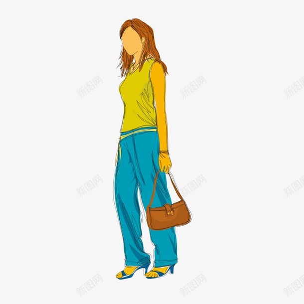 手绘提着包的女人png免抠素材_88icon https://88icon.com 人物 包包 女人 手绘 提着包