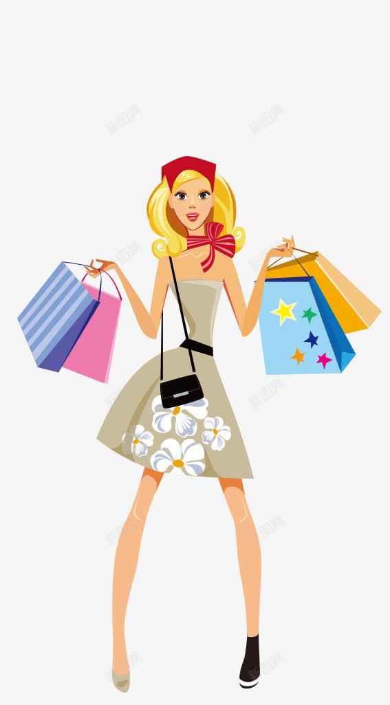 拿着购物袋的女人png免抠素材_88icon https://88icon.com 人物 卡通人物 卡通女人 粉色 蓝色 购物袋