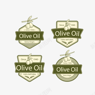 古典绿色橄榄油橄榄叶标识矢量图图标图标
