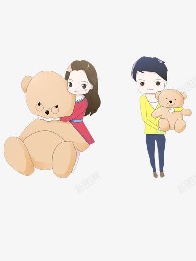 抱着熊的男女png免抠素材_88icon https://88icon.com 人物 卡通 女孩 男孩