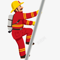 救援人员攀爬梯子的消防人员矢量图高清图片