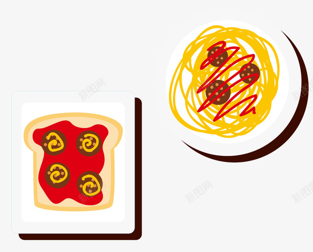 意大利面烤面包片矢量图ai免抠素材_88icon https://88icon.com 意大利面 早餐 烤面包片 美食 矢量图