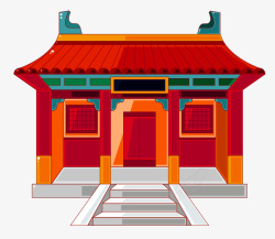 红色中国风小屋装饰图案素材