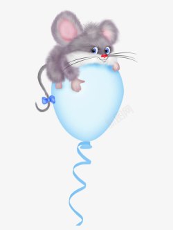 手绘蓝色汽球上的小老鼠素材