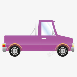 卡通紫色皮卡车扁平车矢量图素材