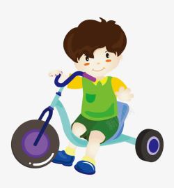 唯美卡通可爱小男孩骑三轮车素材