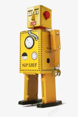 黄色蠢萌的古董机器人素材