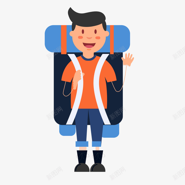 卡通背包的男孩矢量图ai免抠素材_88icon https://88icon.com 人物设计 卡通 男孩 背包 背包客 矢量图