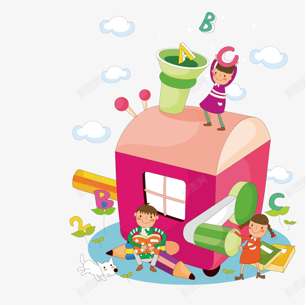 转笔刀儿童节插画矢量图ai免抠素材_88icon https://88icon.com 儿童节 削笔刀 卡通 插画设计 转笔刀 矢量图