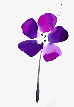 手绘花卉抽象水彩五瓣紫花素材