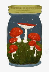 手绘瓶中的蘑菇素材